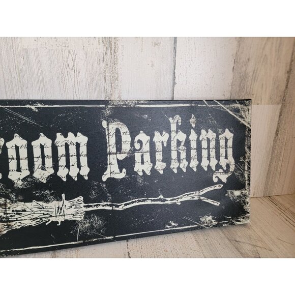Broom parking canvas black hanging Halloween spider web home decor - Picture 4 of 7